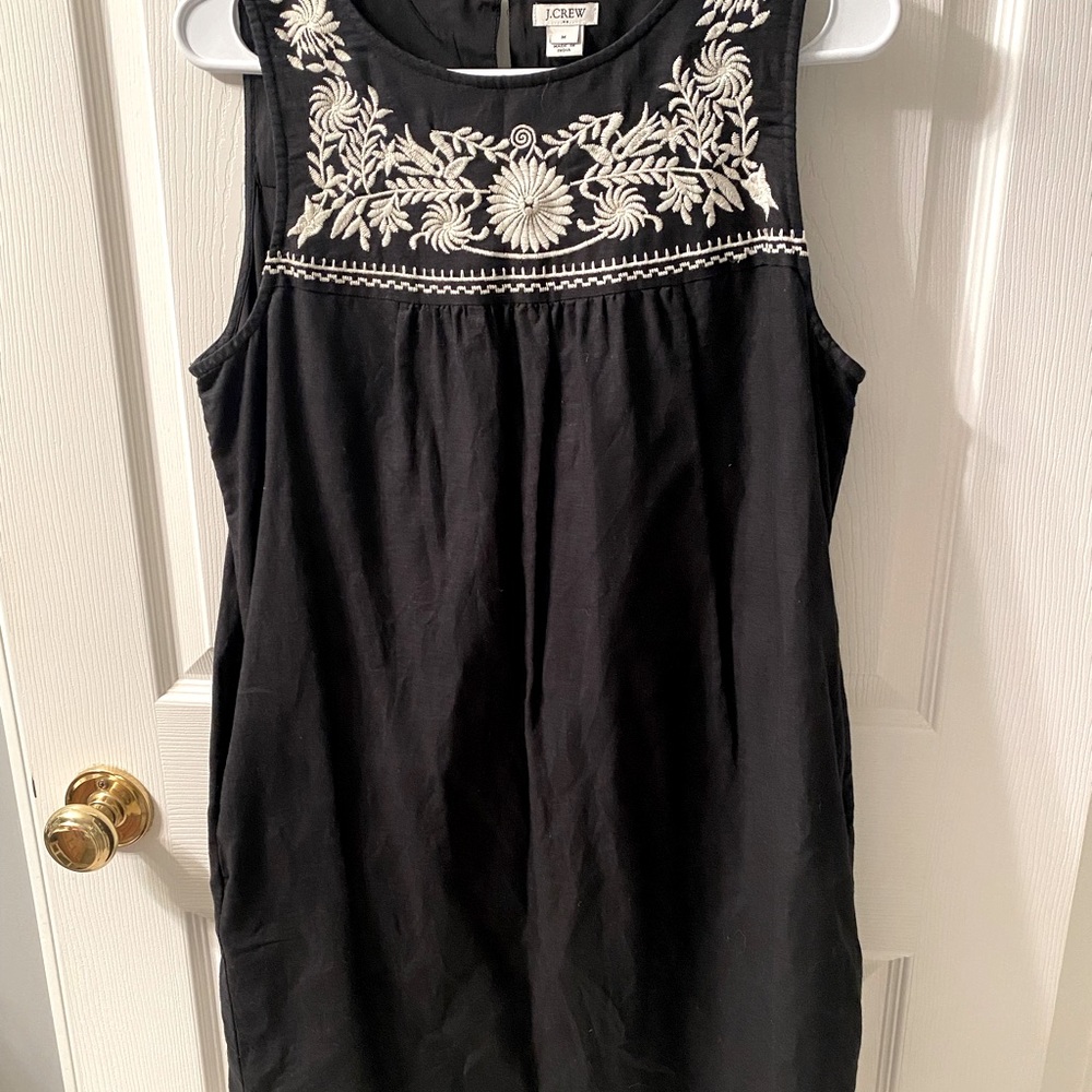 J. Crew Black Dress with White Embroidery